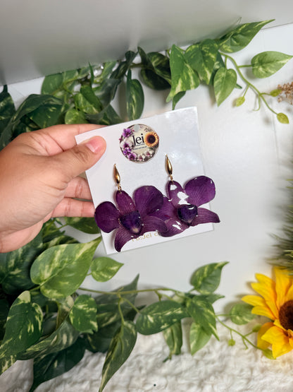 Deep Purple Orchid Statement Earrings