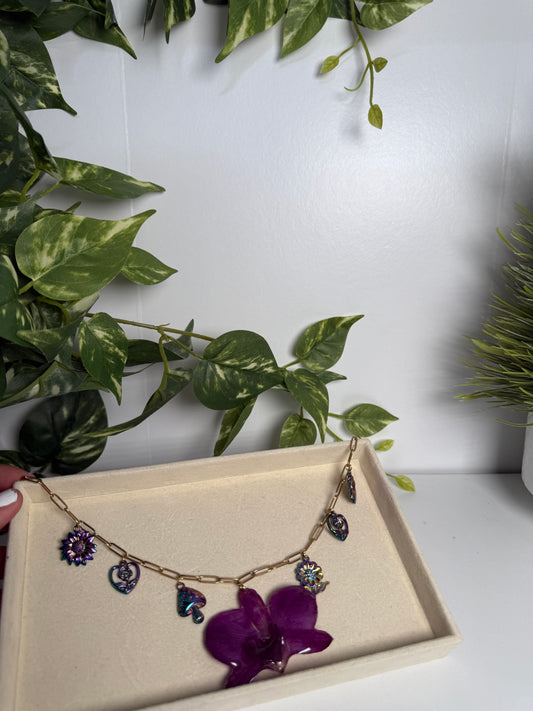 Dendrobium Orchid Charm necklace
