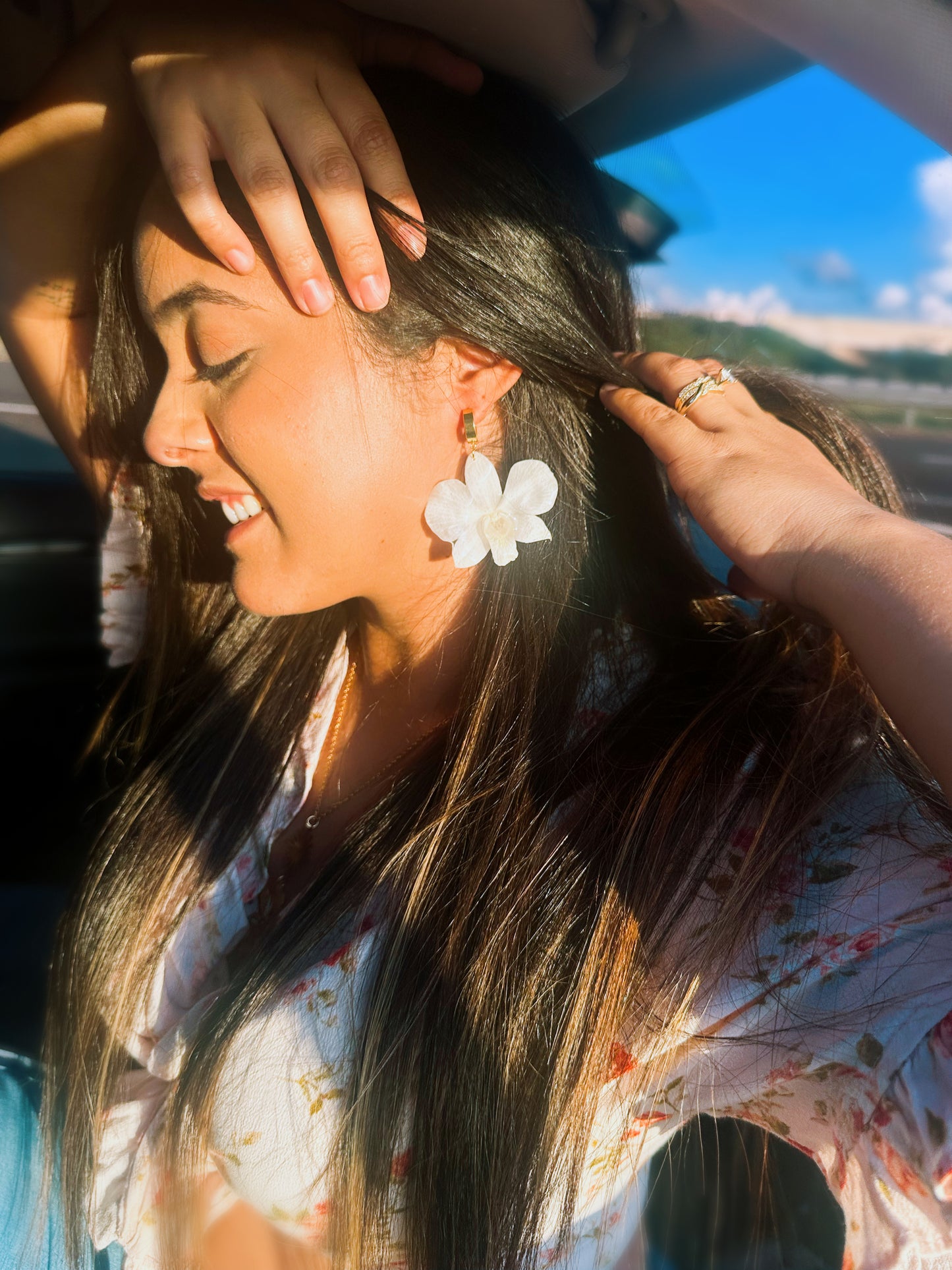 White Dendrobium orchid earings