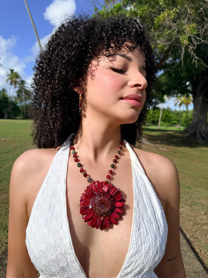 Crimson Gerbera Statement Necklace