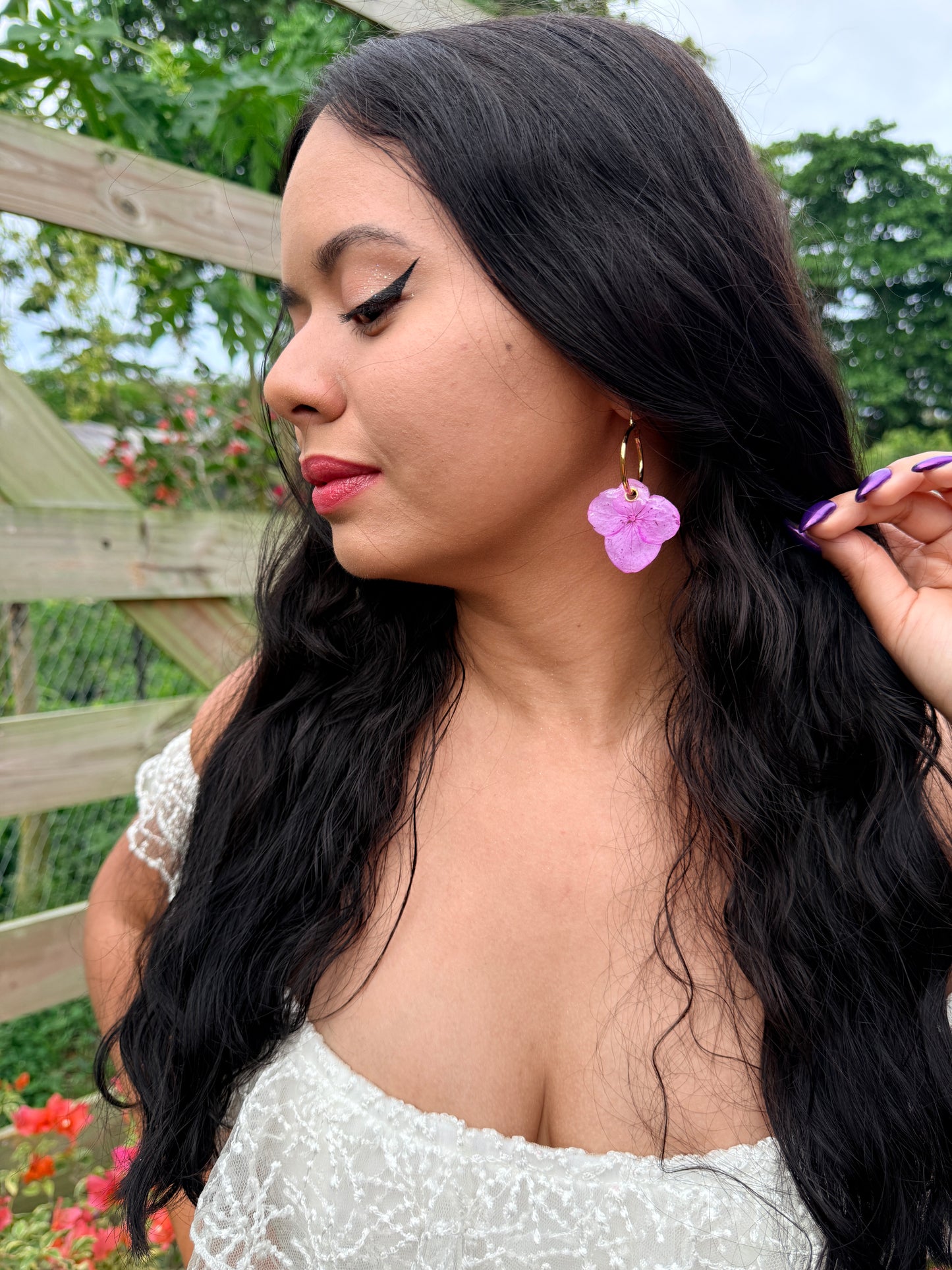 Hydrangea Charm Hoop Earrings