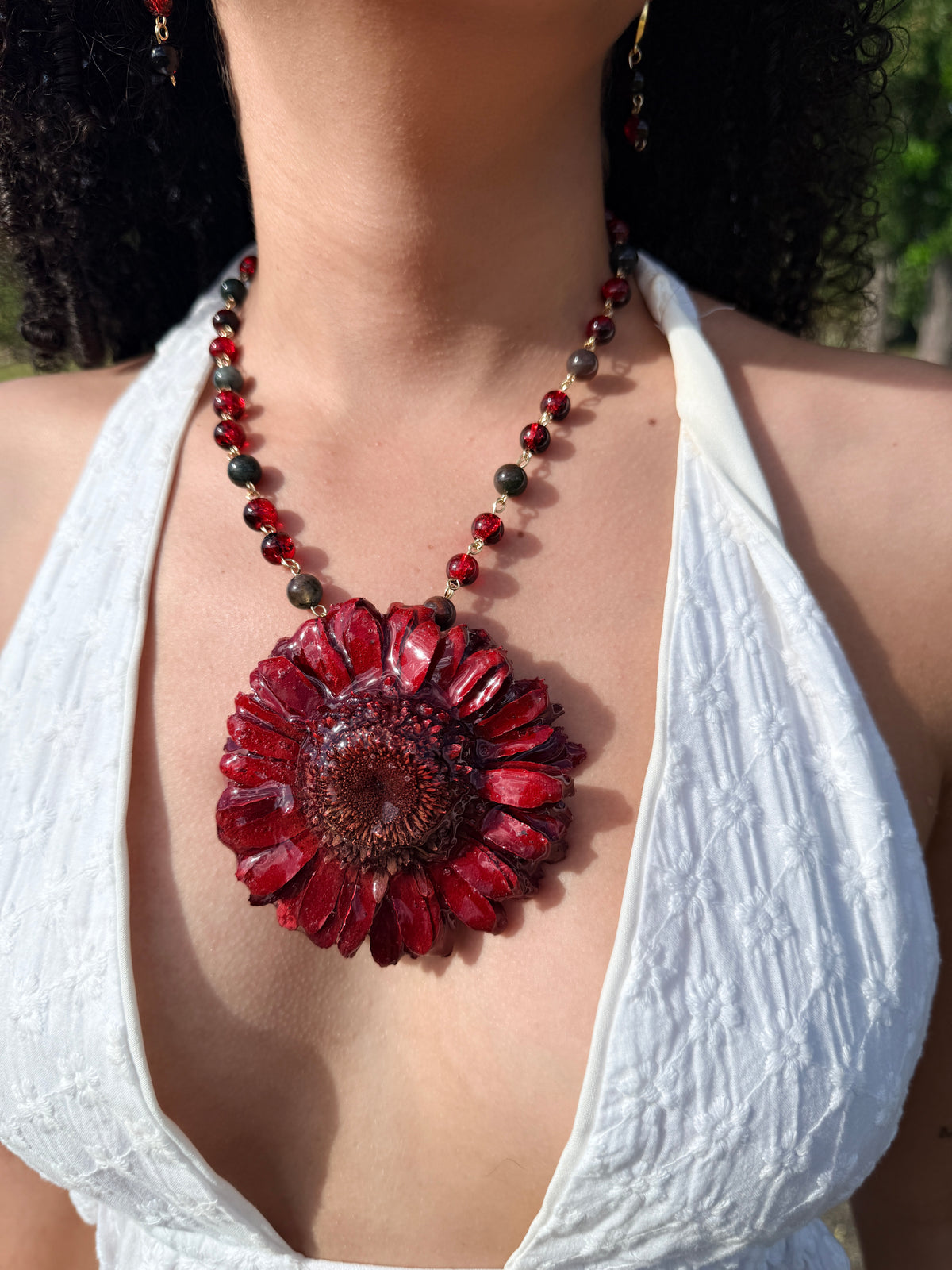 Crimson Gerbera Statement Necklace