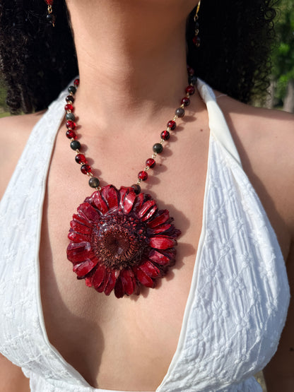 Crimson Gerbera Statement Necklace