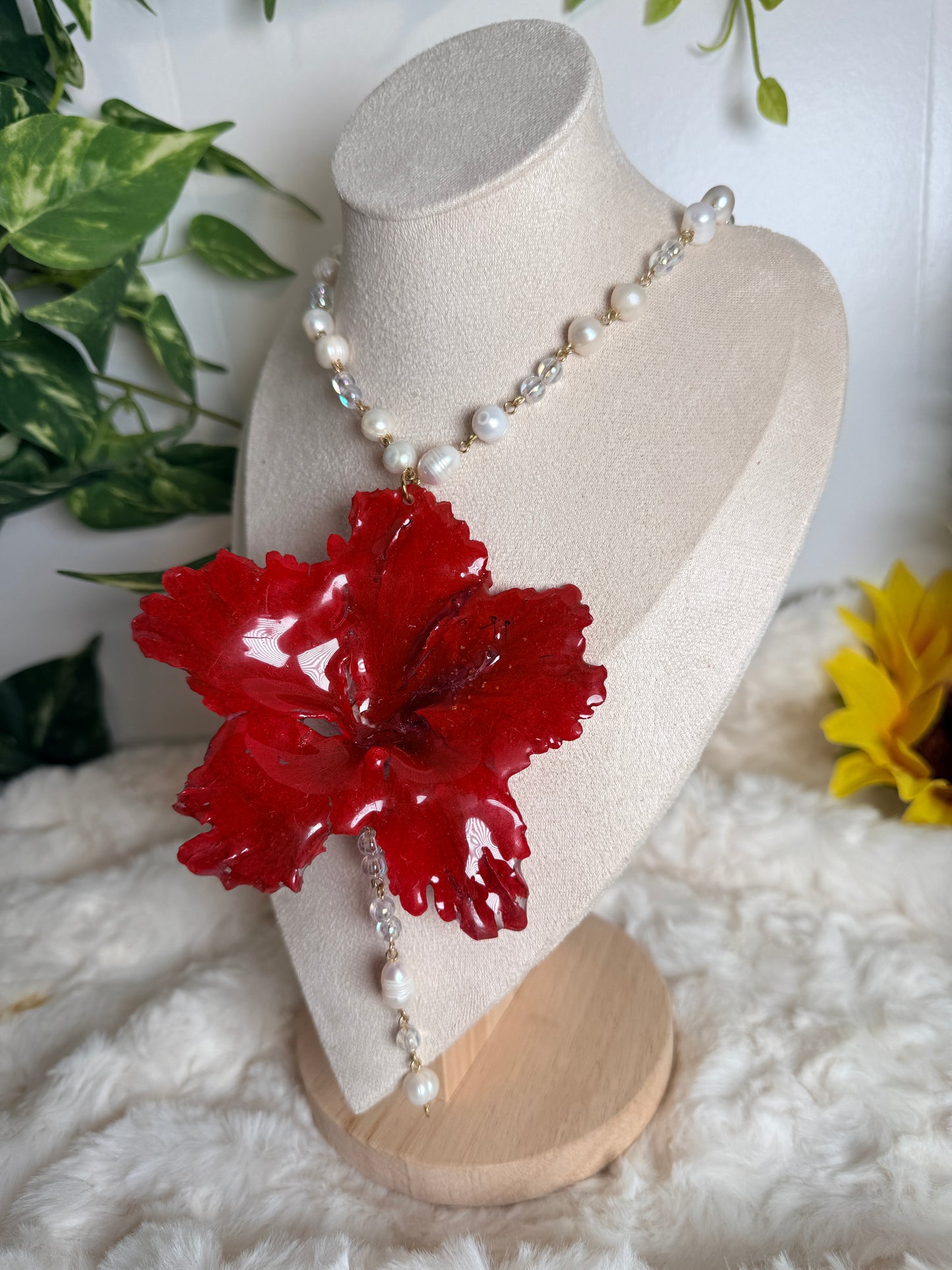 Crimson Poppy Pearl Necklace