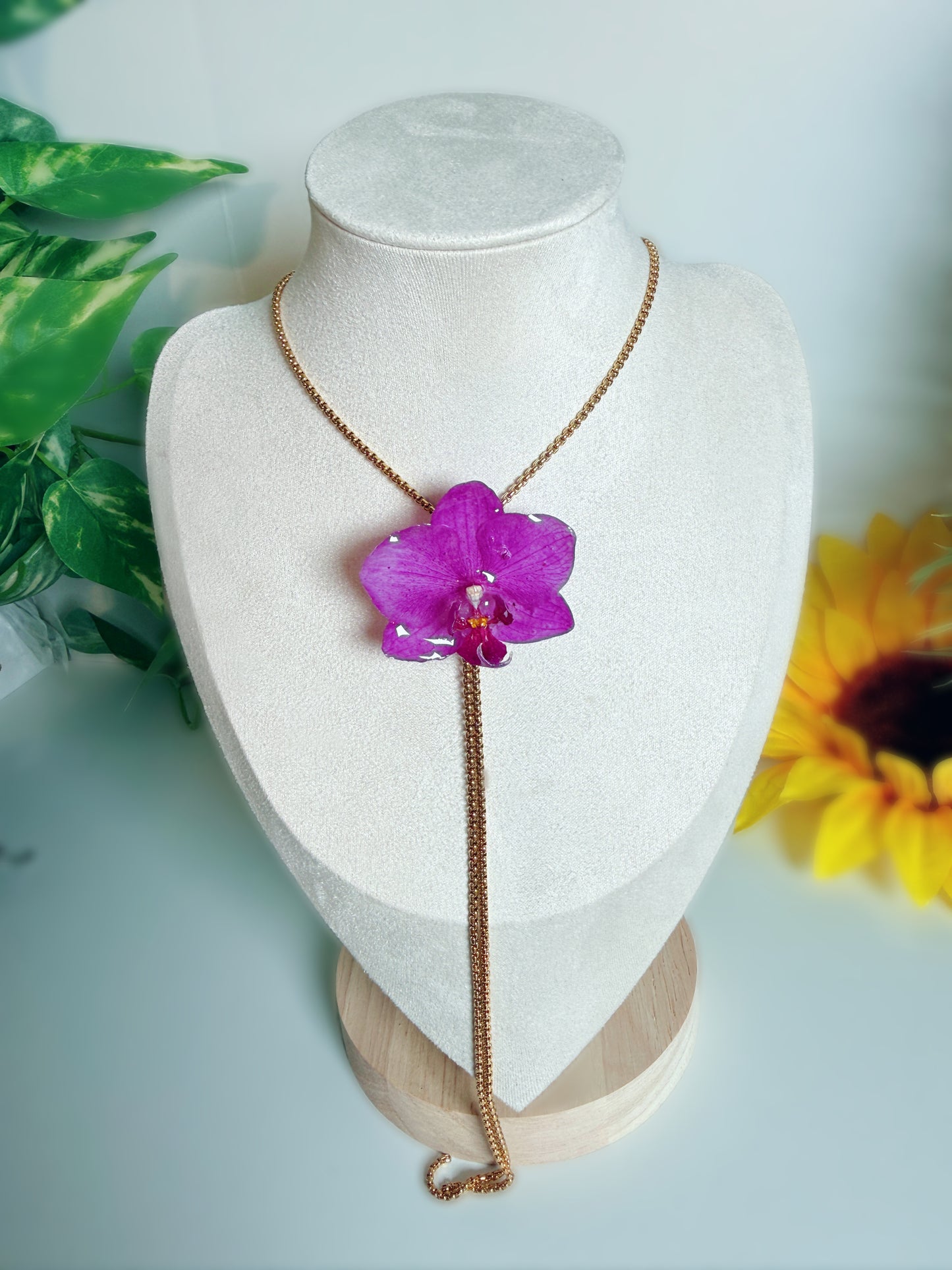 Mini Phalaenopsis orchid lariat necklace