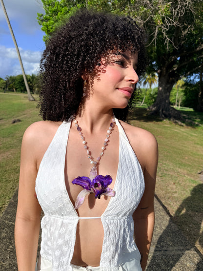 Améthyste pearl Cattleya Necklace