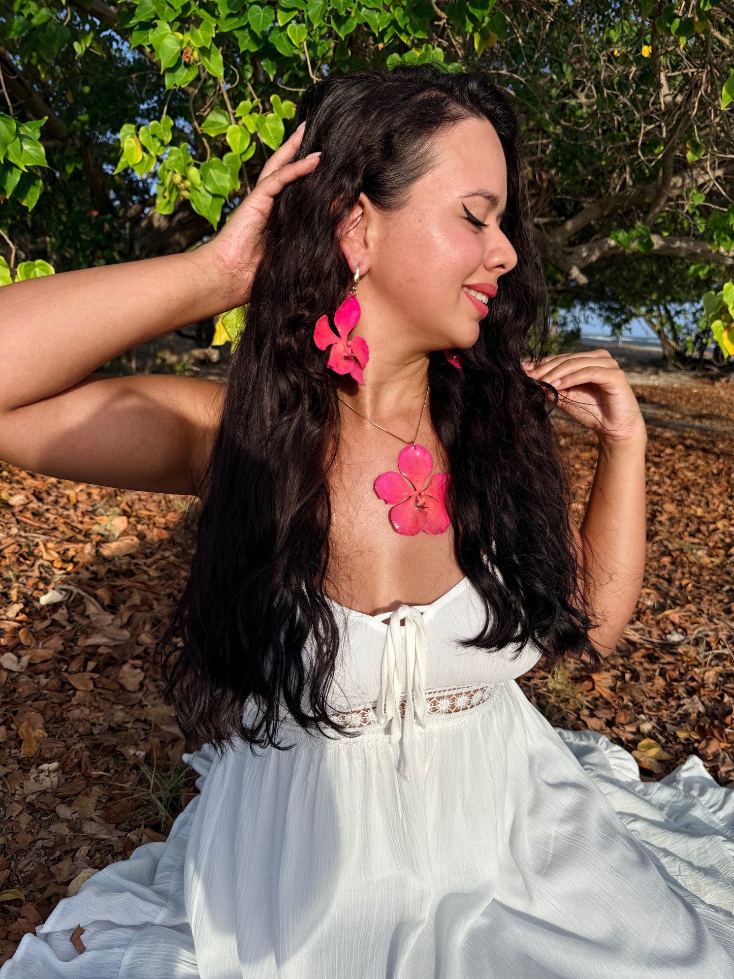 Pink orchid Vanda set ( aretes + cadena)