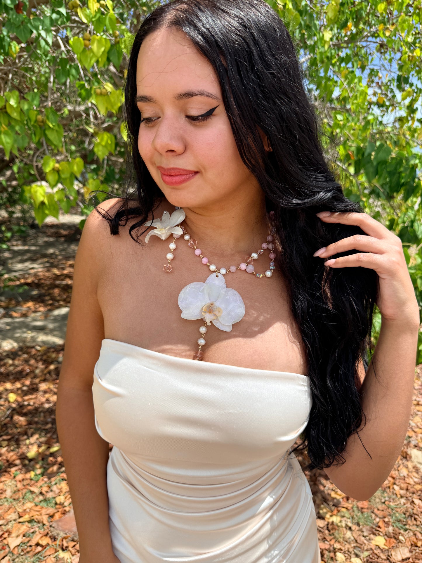 Phalaenopsis & Dendrobium Pearl Drop Necklace