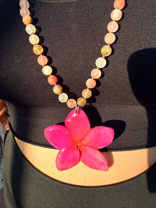 Pink Glow Plumeria Necklace