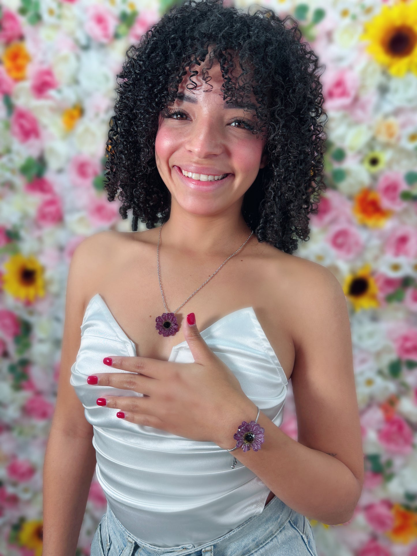 Violet Daisy Set – Necklace & Bracelet