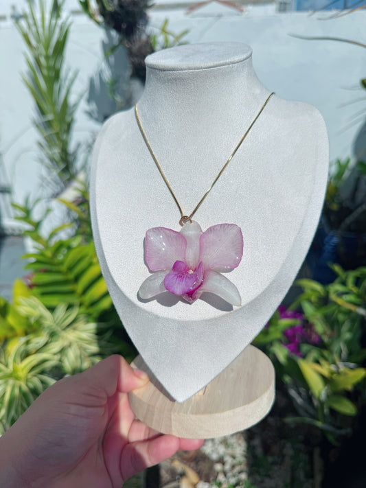 Purple/white Dendrobium Orchid necklace