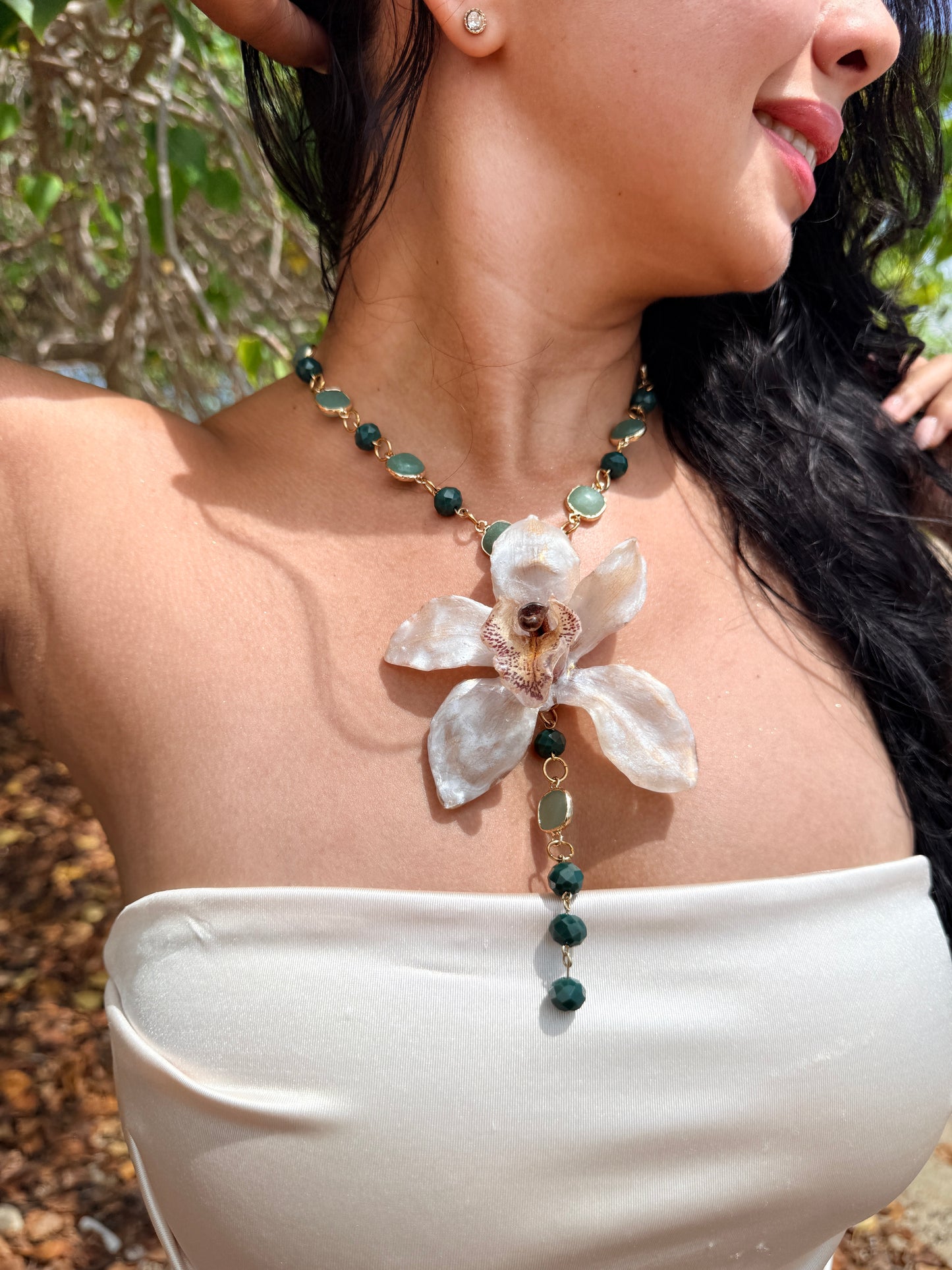 Ivory Cymbidium Lariat Necklace