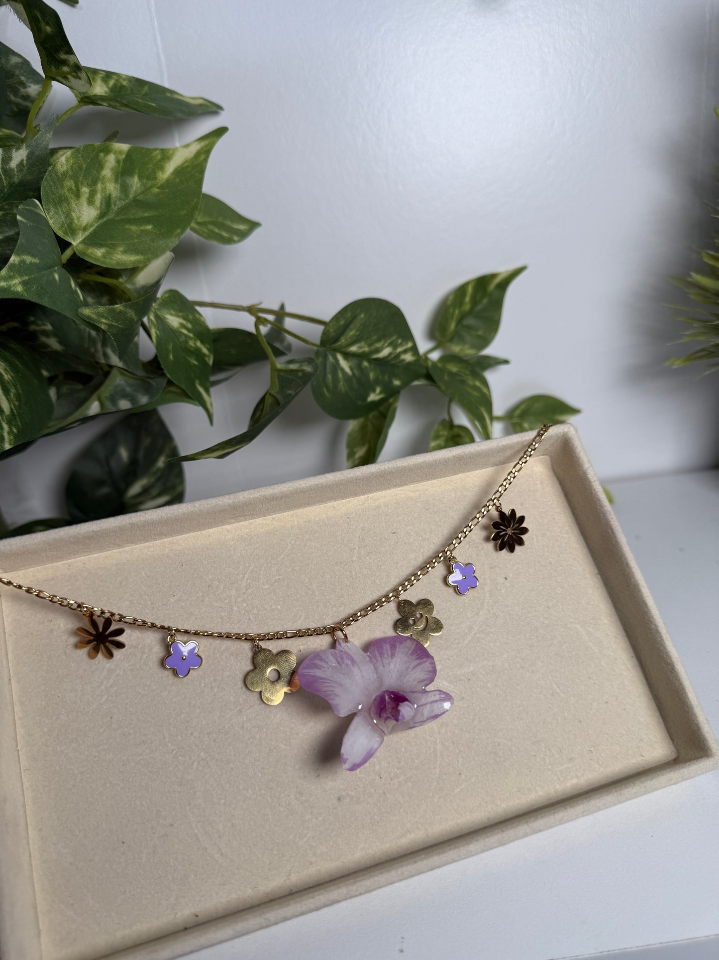 Purple Orchid Charm necklace