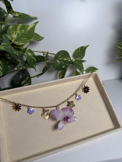 Purple Orchid Charm necklace