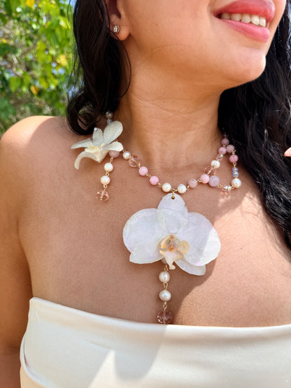 Phalaenopsis & Dendrobium Pearl Drop Necklace