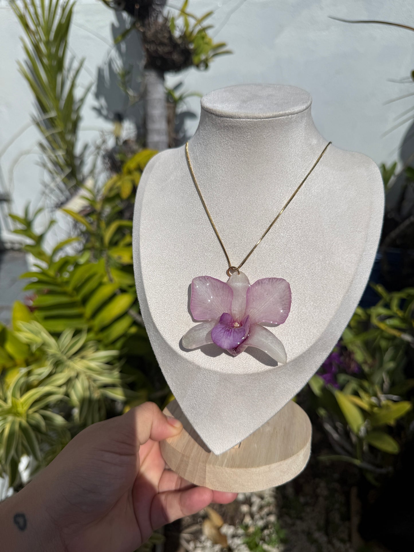 Purple/white Dendrobium Orchid necklace