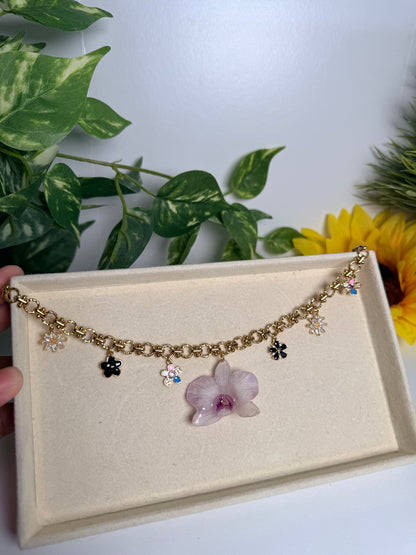 Mini orchid charm necklace