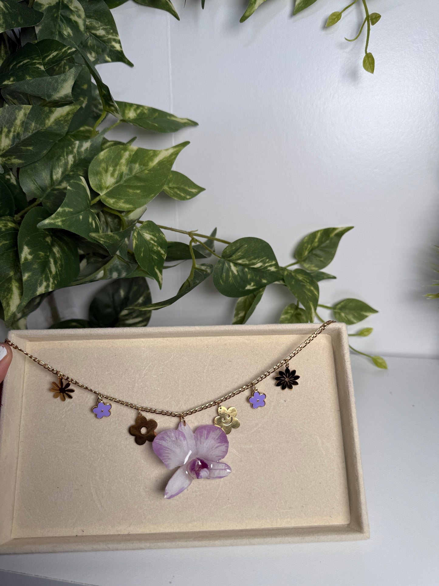 Purple Orchid Charm necklace
