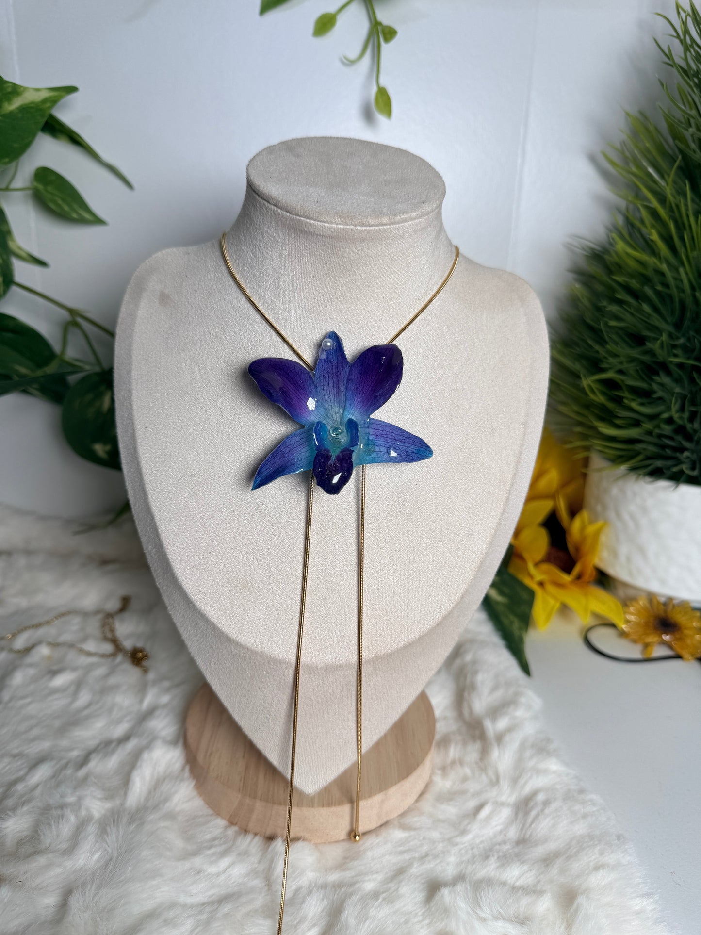 Blue Dendrobium Lariat Necklace
