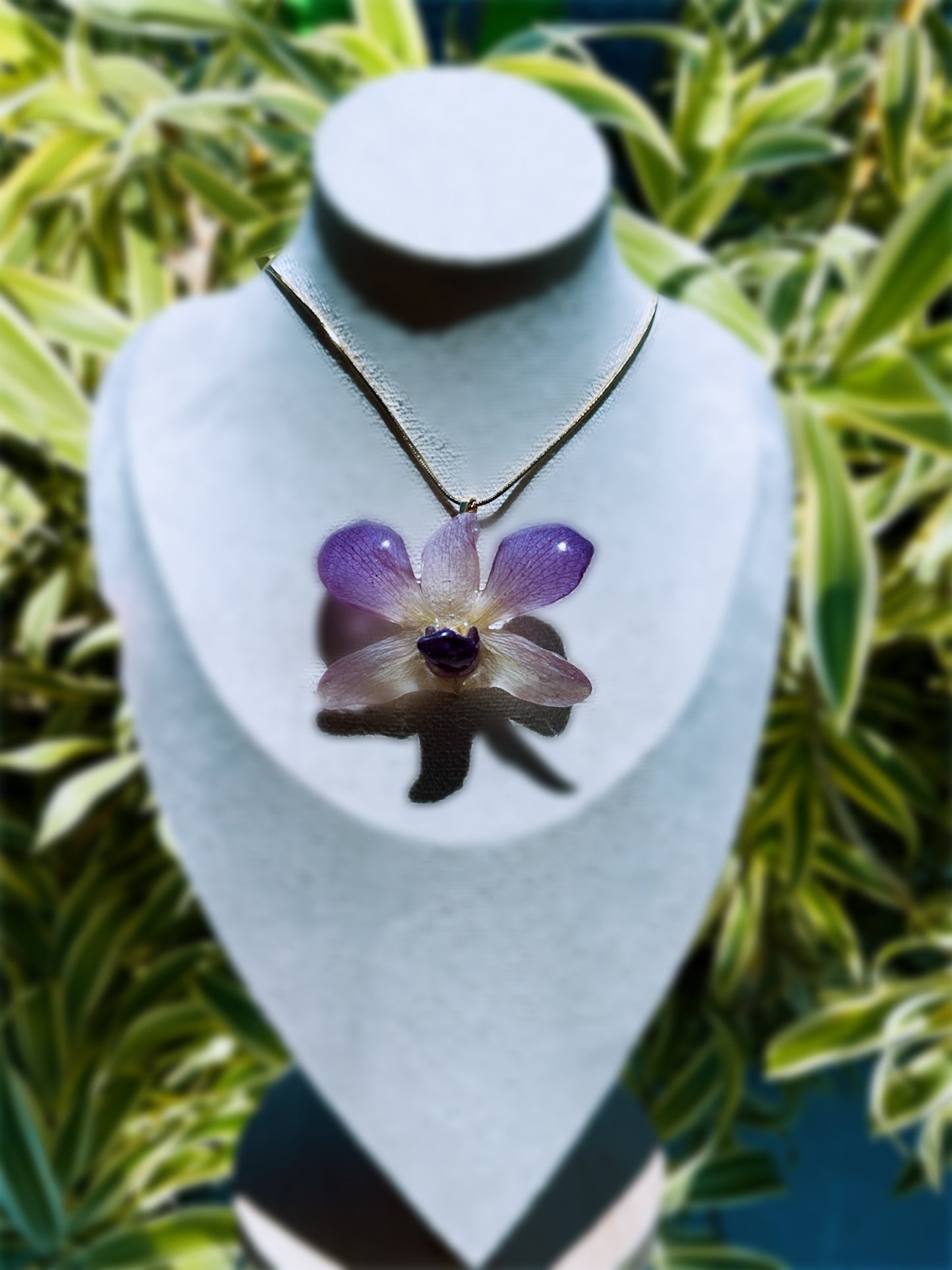 White/purple Dendrobium Orchid necklace