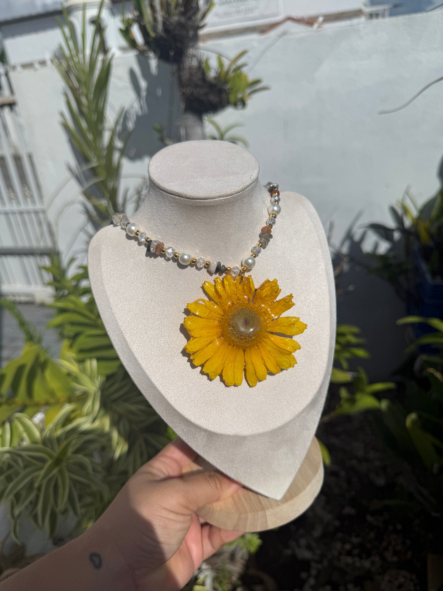Yellow gerbera Fairy necklace