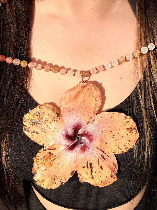 Peach Ember Exotic Poppy Necklace