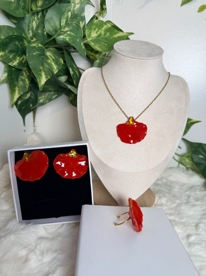Set flamboyan rojo (anillo,aretes y cadena)