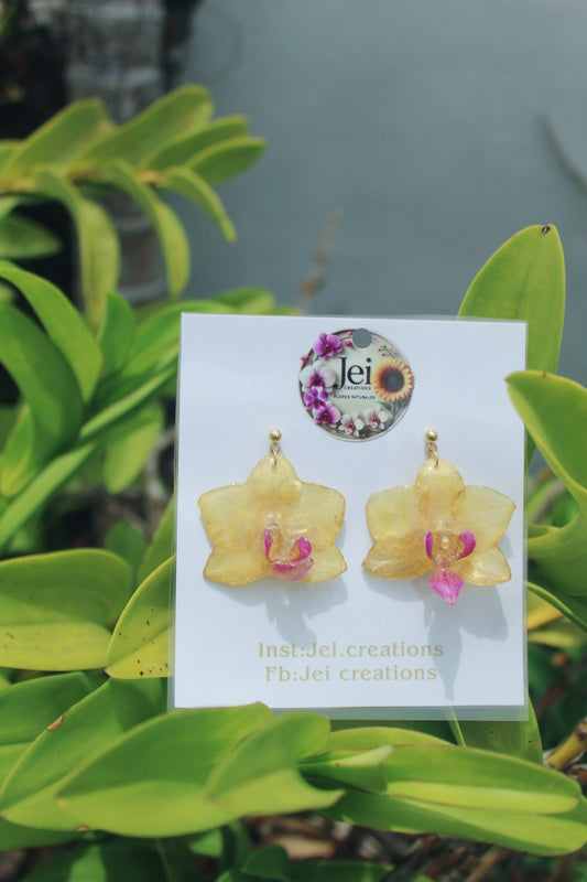Baby yellow orchid earings