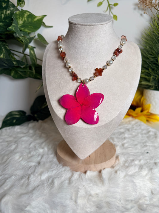 Hot Pink Plumeria Necklace