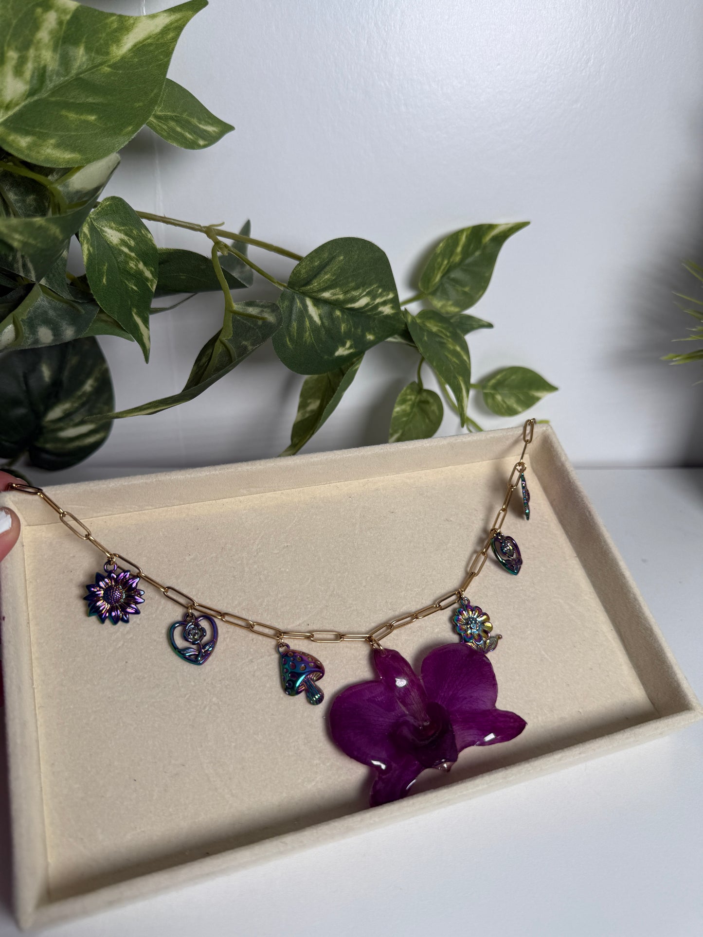 Dendrobium Orchid Charm necklace