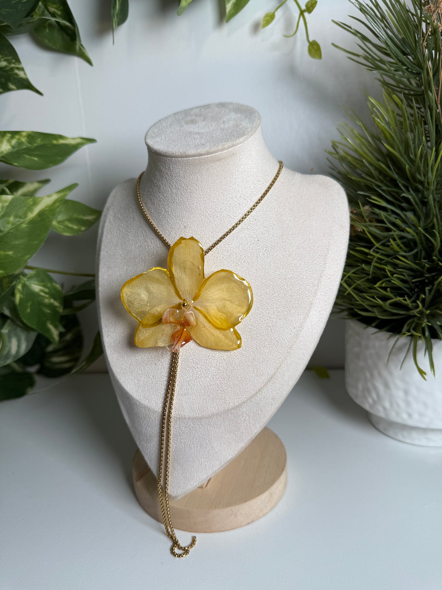 Yellow Phalaenopsis Orchid Lariat necklace