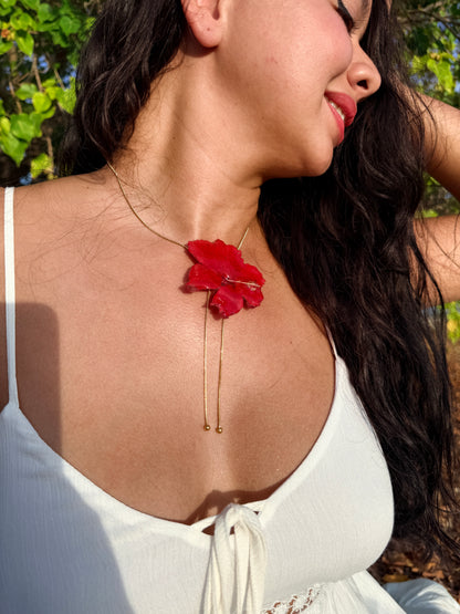 Crimson Poppy Lariat Necklace(amapola)