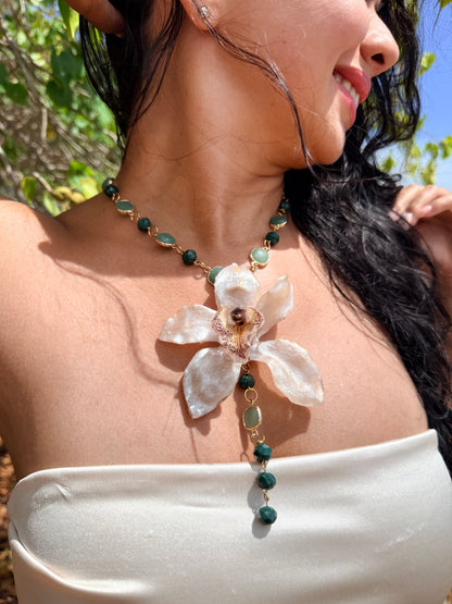 Ivory Cymbidium Lariat Necklace