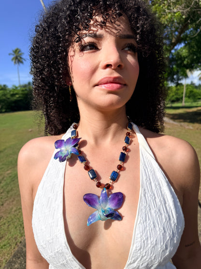 Lapis Orchid Statement Necklace