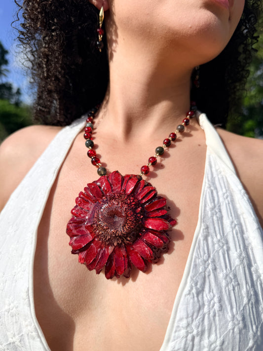 Crimson Gerbera Statement Necklace