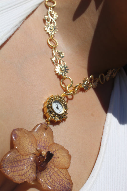 Orchid necklace clock