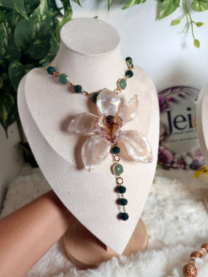 Ivory Cymbidium Lariat Necklace