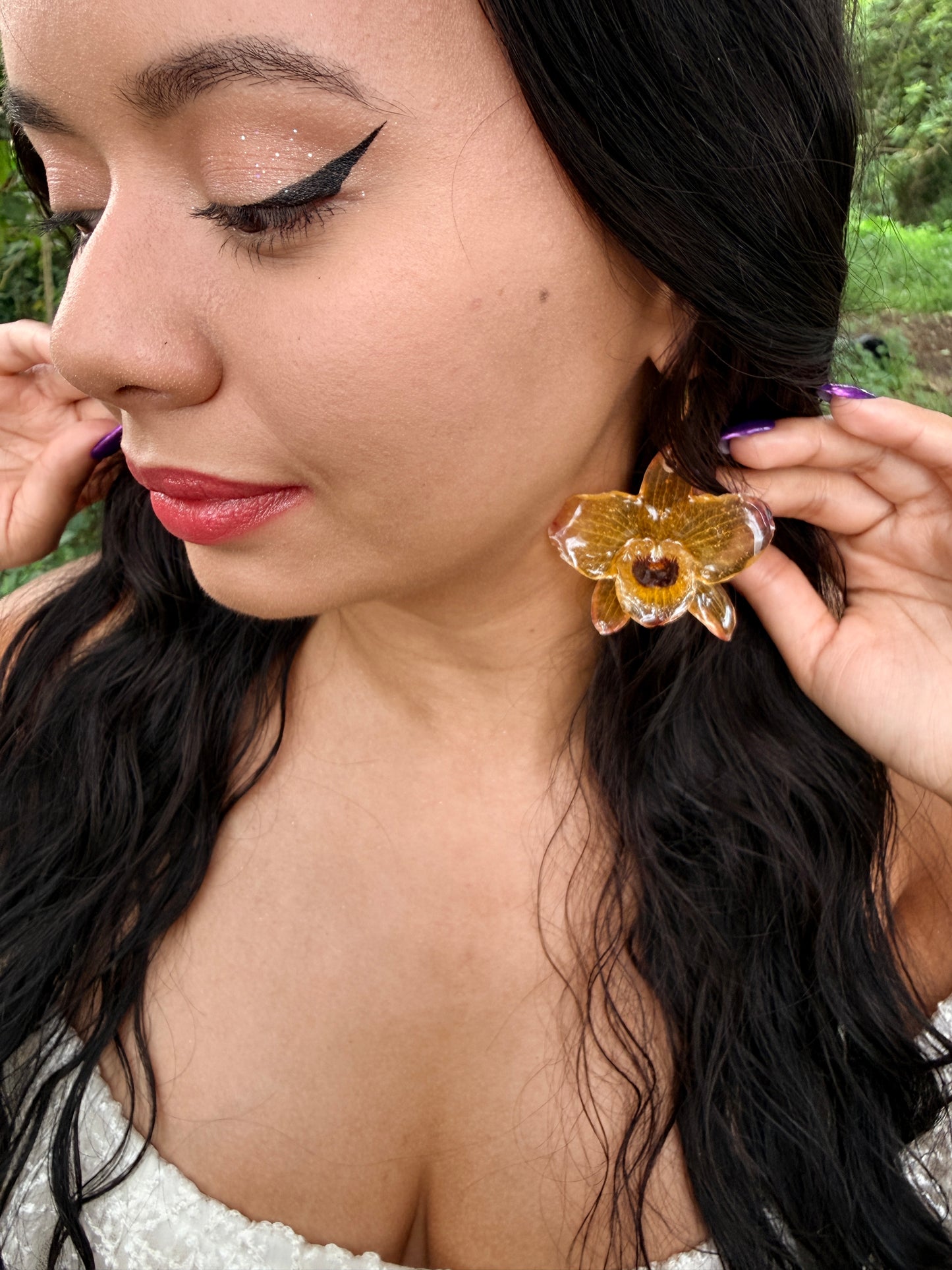 Golden Orchid Glow Earrings
