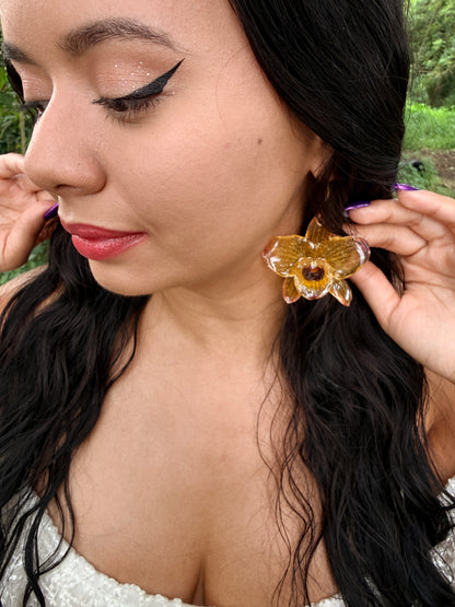 Golden Orchid Glow Earrings