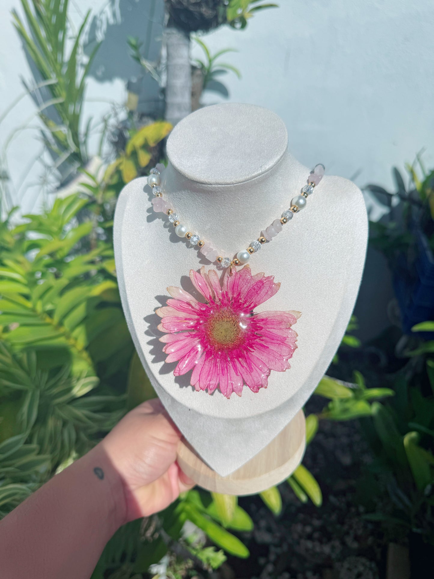 Pink gerbera Fairy necklace
