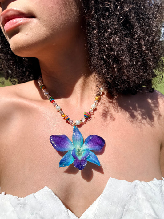 Fairy blue orchid necklace