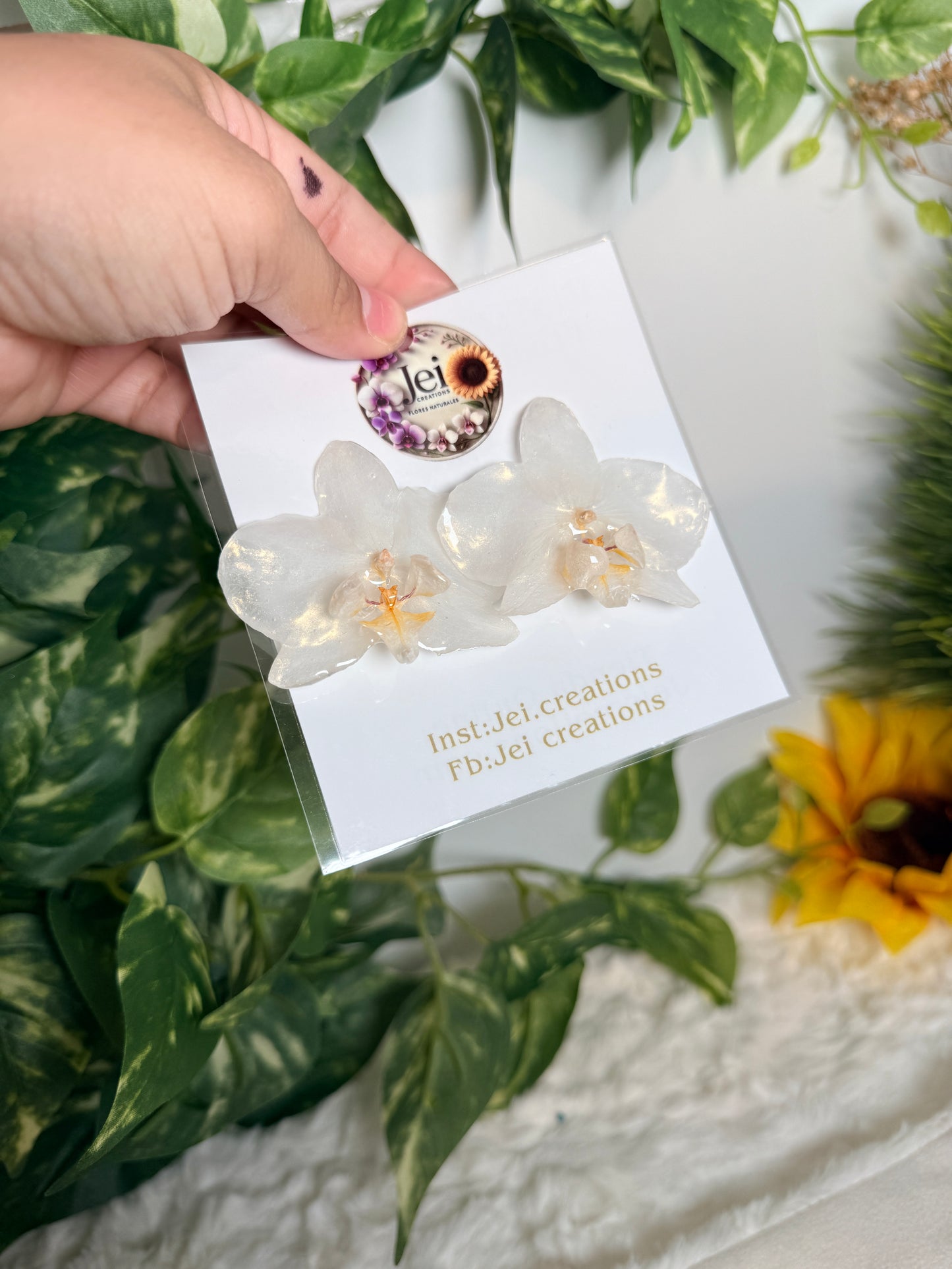 White Phalaenopsis stud earrings