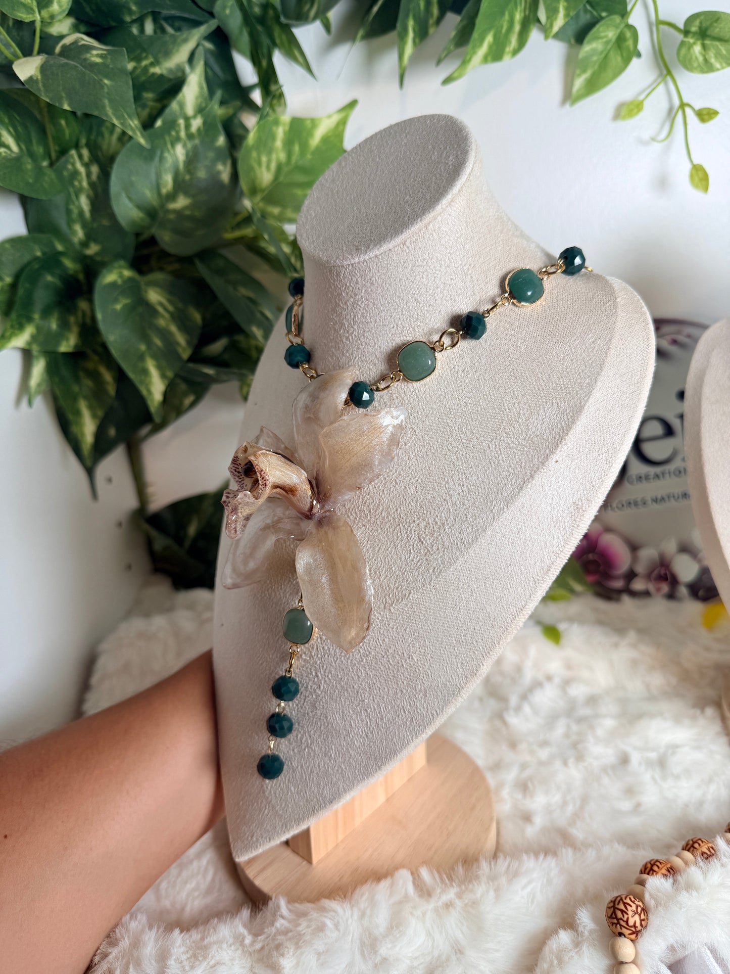 Ivory Cymbidium Lariat Necklace