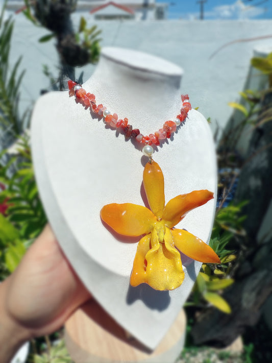 Orange Cattleya necklace