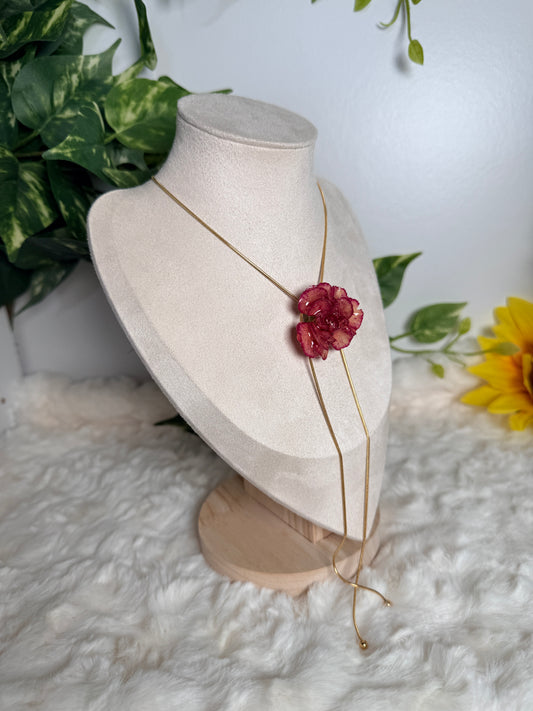 Crimson Petal – Lariat Carnation Necklace