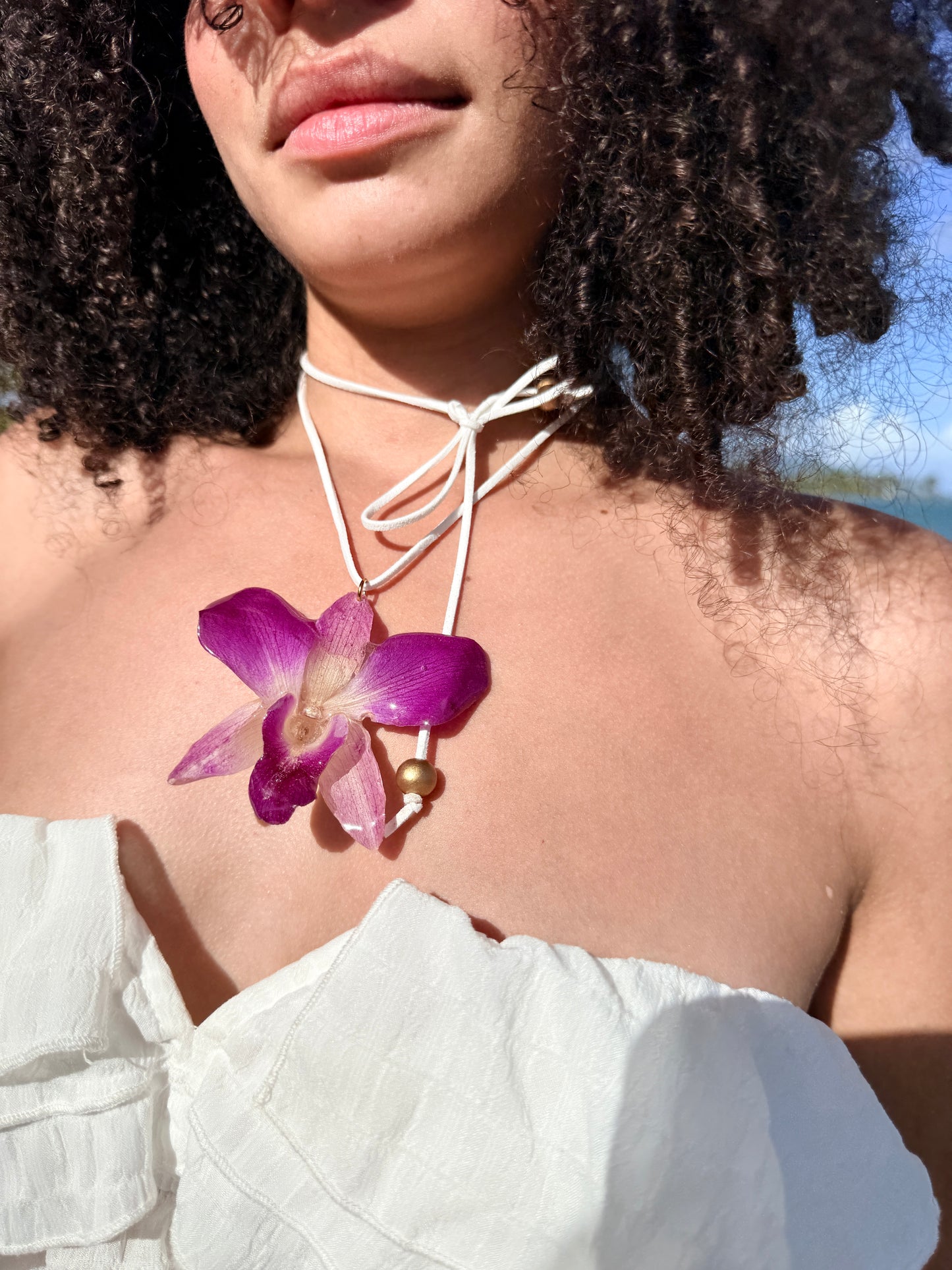 Purple Dendrobium orchid choker