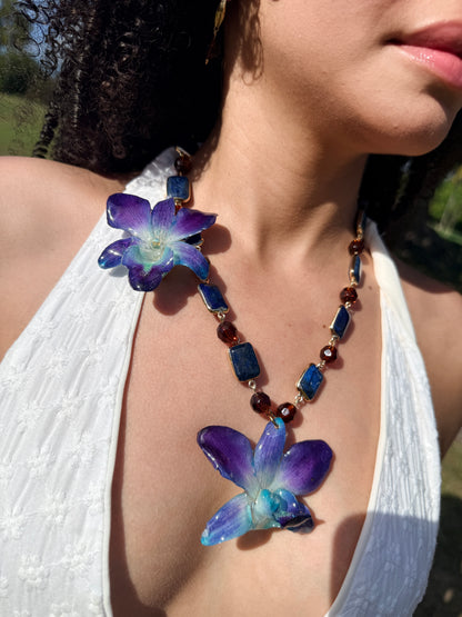 Lapis Orchid Statement Necklace