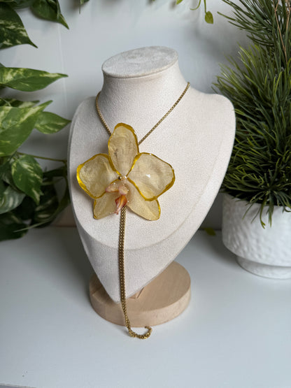 Yellow Phalaenopsis Orchid Lariat necklace