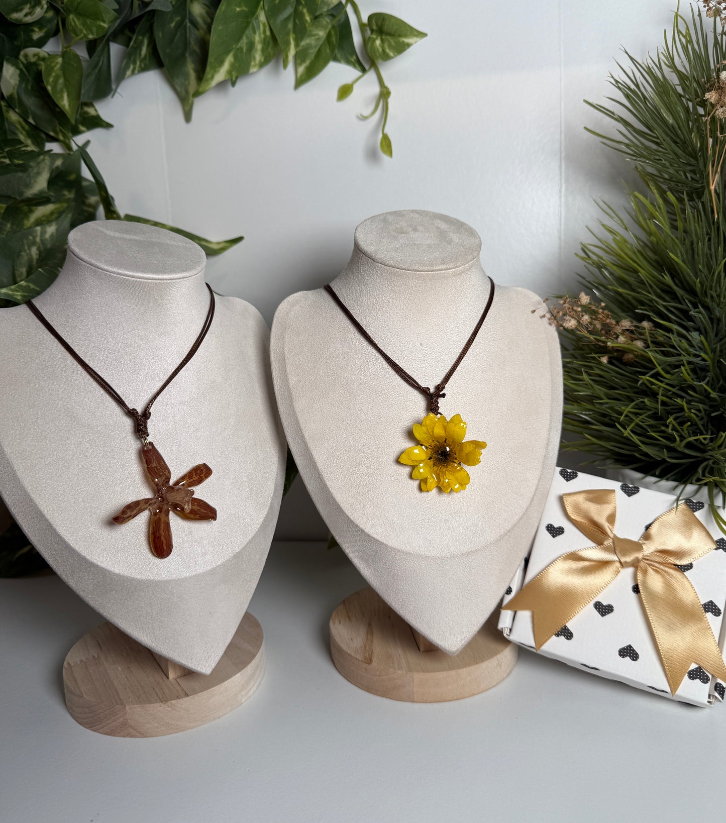 Sunflower Mini & Grammatophyllum Orchid Duo Necklace Set