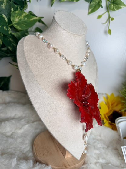 Crimson Poppy Pearl Necklace
